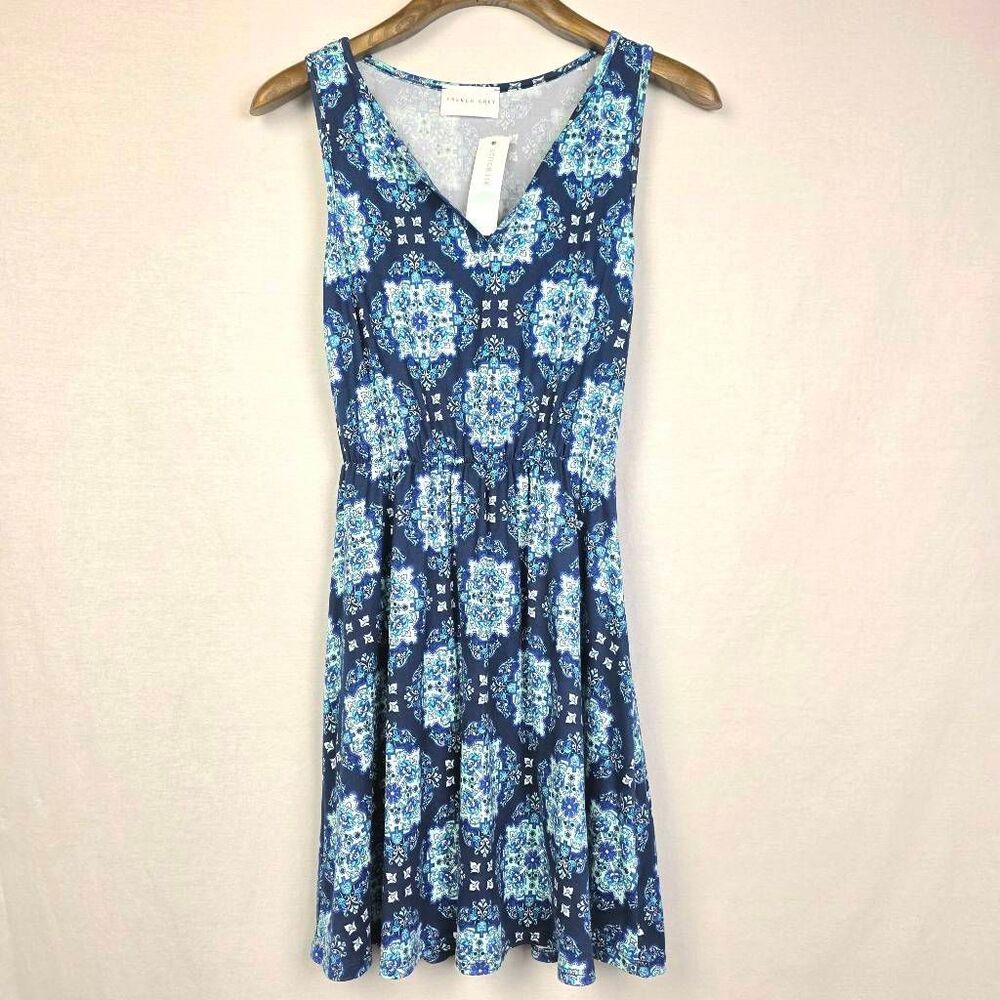 French Grey Alonia Knit Dress Blue Print S NWT